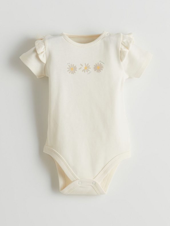 LCW Baby Cream Printed Short Sleeve Bodysuit
