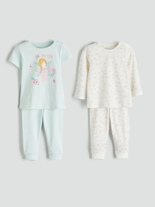 LCW Baby Green Printed Girl's Pajama Set