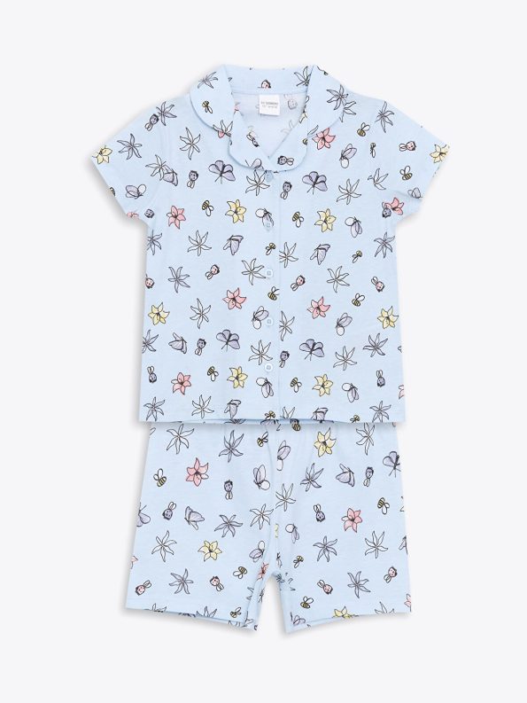 LCW Kids Blue Printed Girls' Pajama Set with Shorts