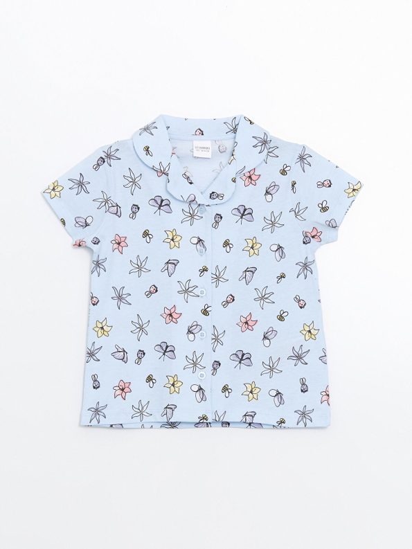 LCW Kids Blue Printed Girls' Pajama Set with Shorts