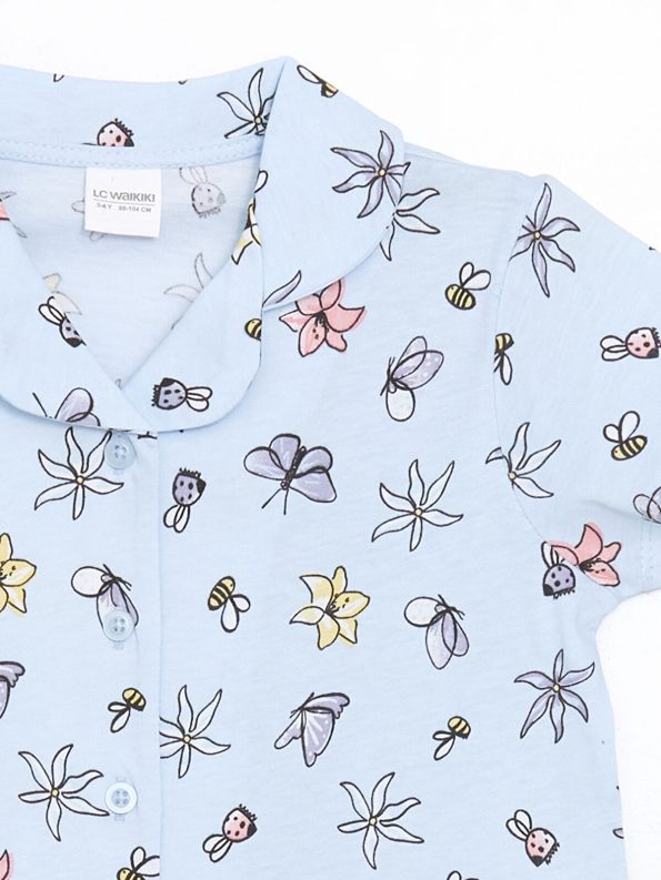 LCW Kids Blue Printed Girls' Pajama Set with Shorts