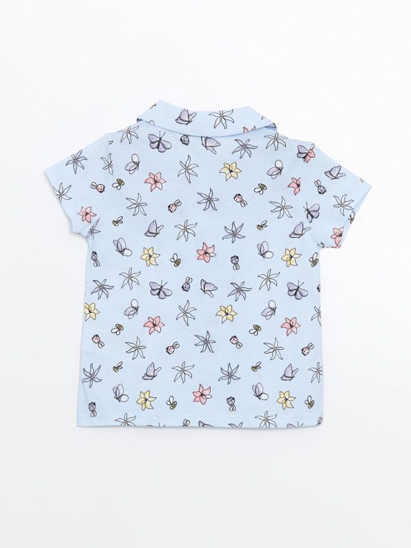 LCW Kids Blue Printed Girls' Pajama Set with Shorts