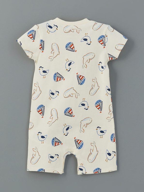 LCW Baby Beige Printed Short Sleeve Romper for Boys