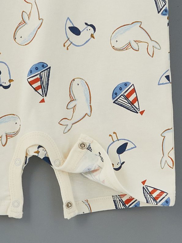 LCW Baby Beige Printed Short Sleeve Romper for Boys