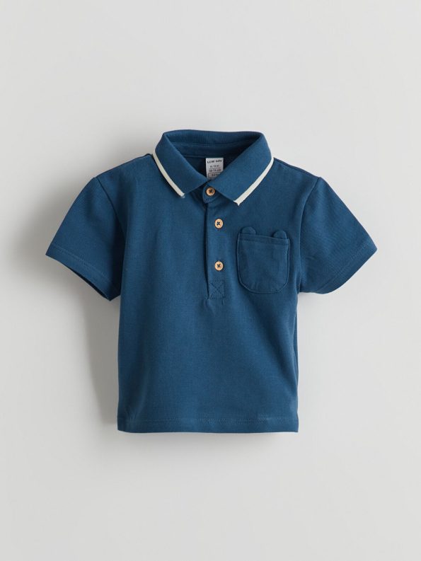 LCW Baby Navy Polo Collar Baby Boy T-Shirt and Pants Set