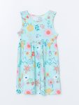LCW Kids Turquoise Printed Sleeveless Dress for Girls