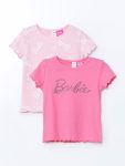 LCW Kids Pink Barbie Print Ruffled T-Shirt Set for Girls