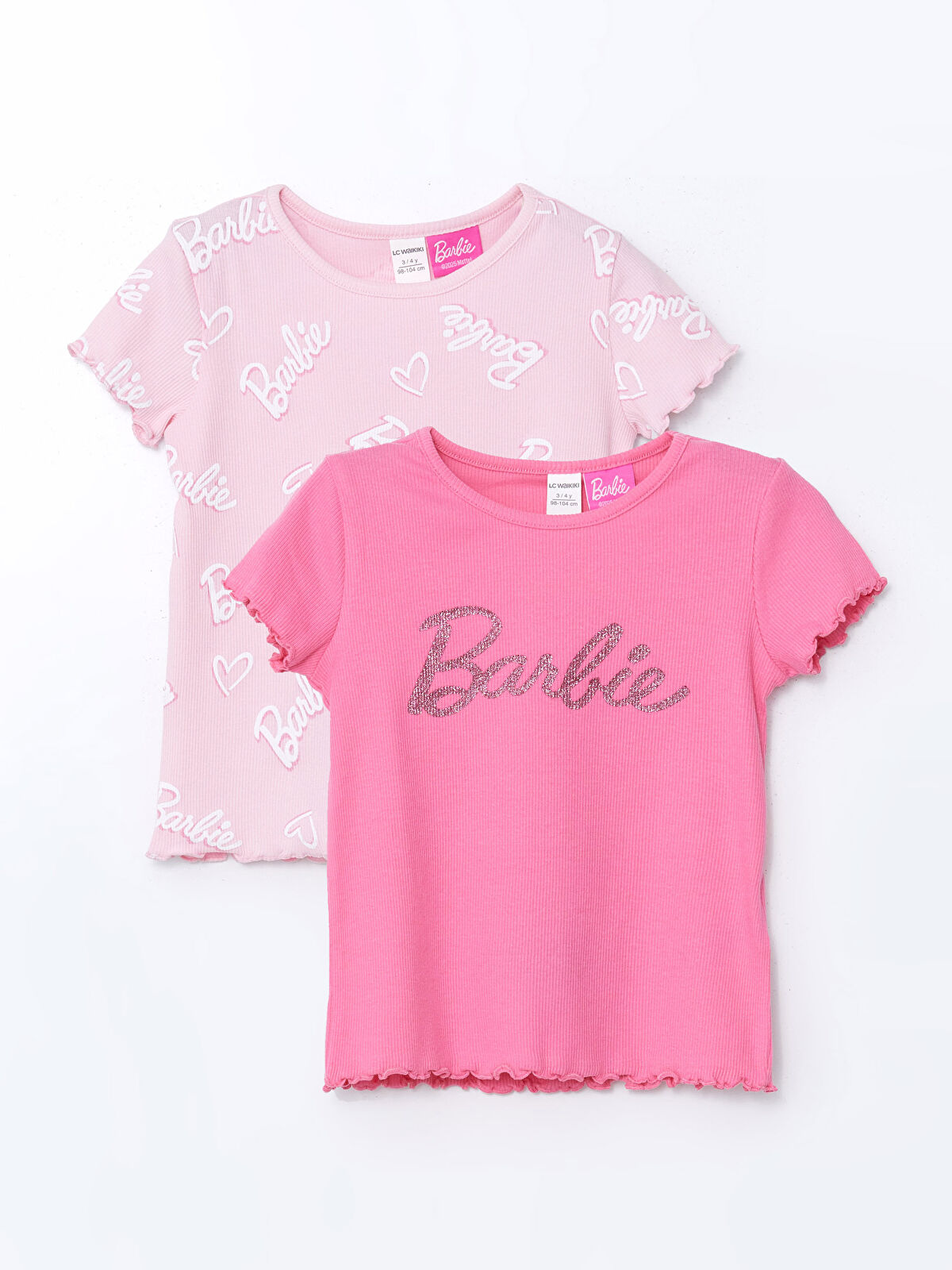 l_20251-s5dr71z1-gev_a.jpg LCW Kids Pink Barbie Print Ruffled T-Shirt Set for Girls