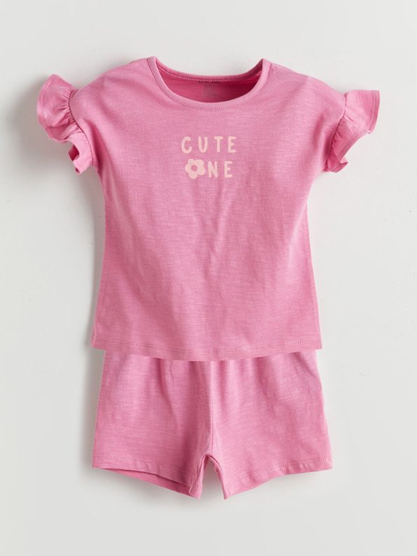LCW Baby Pink Bicycle Neck Girl Baby Pajama Set
