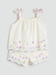 LCW Kids Cream Square Neck Floral Girls Blouse and Shorts Set
