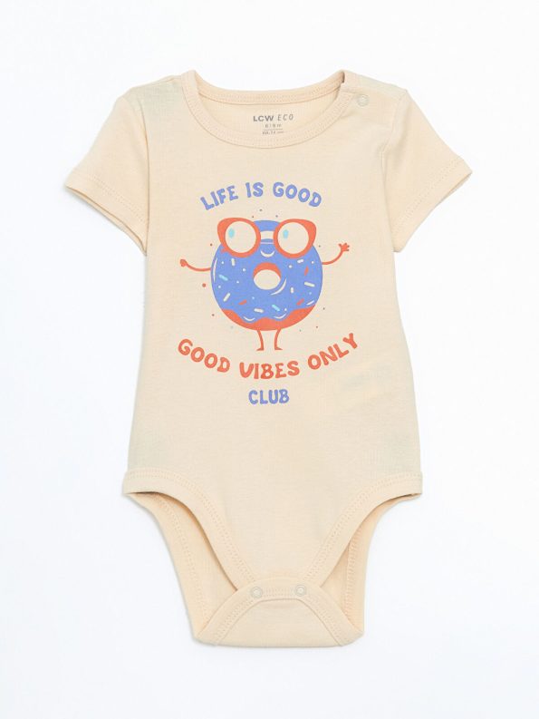 LCW ECO Pink Short Sleeve Printed Baby Bodysuit