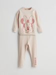 LCW Baby Beige Minnie Mouse Printed Sweatshirt and Leggings Set