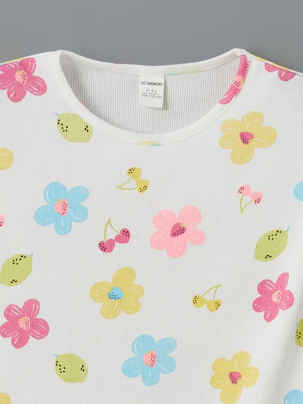 LCW Kids White Floral Print Girls T-Shirt