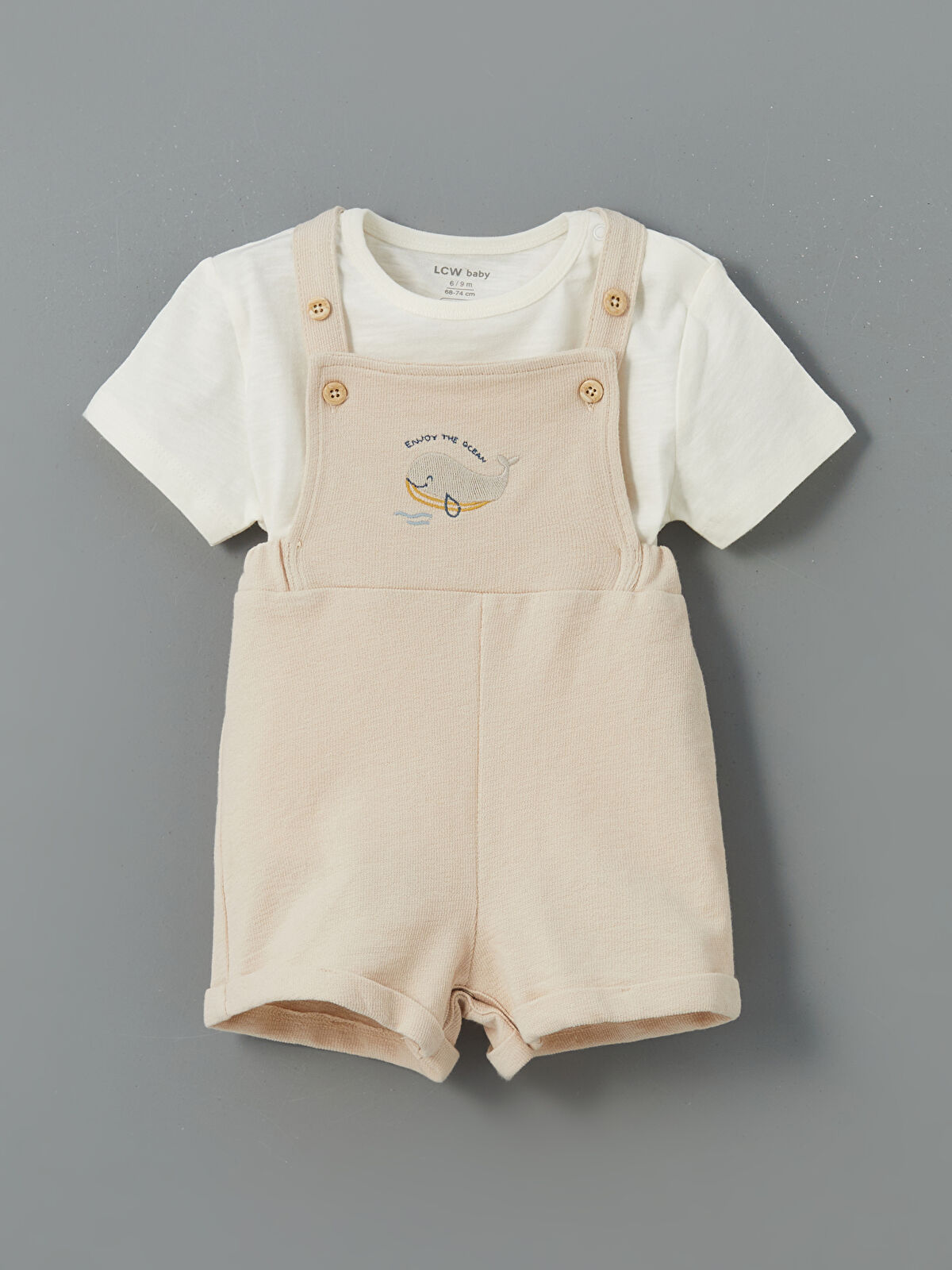 l_20251-s5hl77z1-yww_a.jpg LCW Baby Beige Organic Cotton Baby Boy Overall and T-Shirt Set