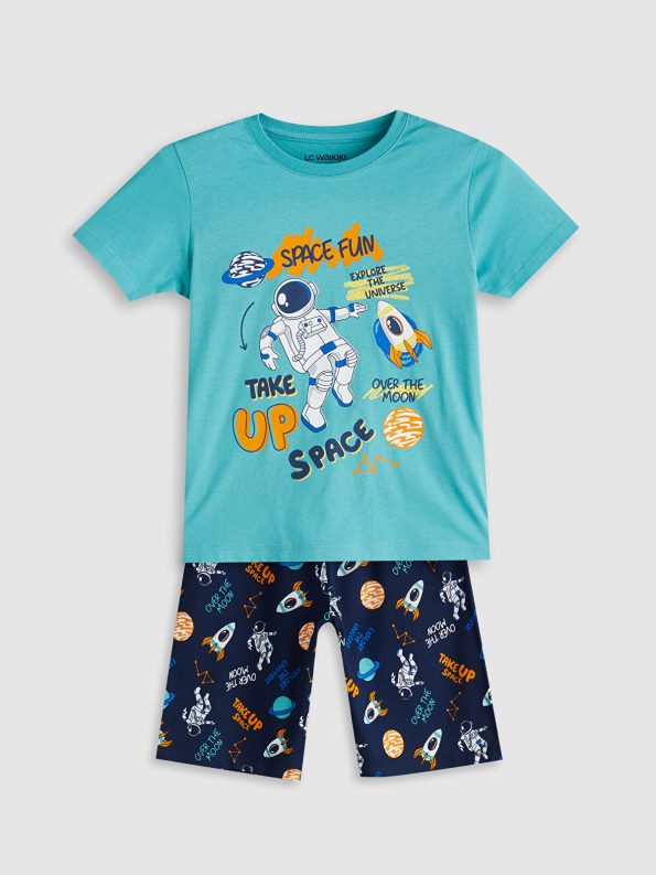 LCW Kids Turquoise Printed Boys' Pajama Set