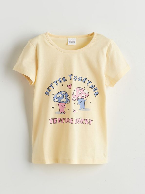LCW Kids Yellow Printed Girls' Pajama Set with Shorts