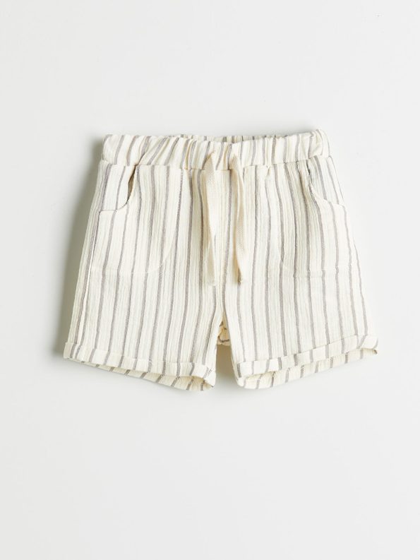 LCW Baby Cream Striped Elastic Waist Shorts for Boys