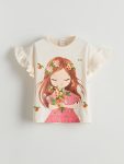 LCW Kids Cream Printed T-Shirt for Girls