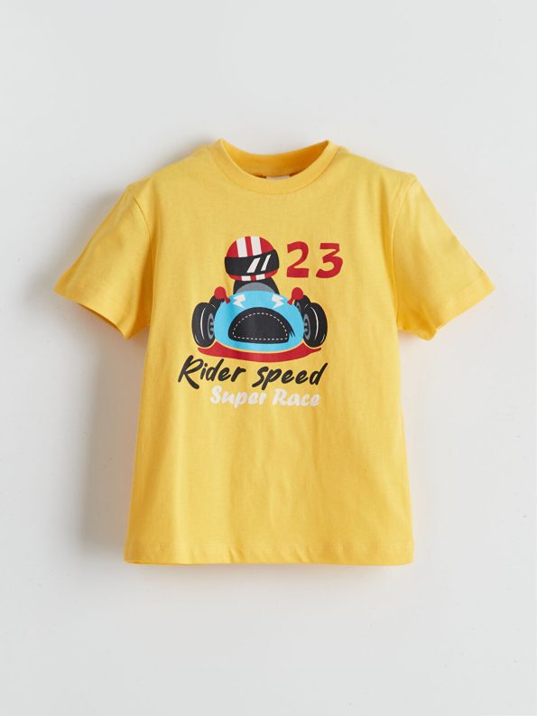 LCW ECO Yellow Printed Crew Neck T-Shirt for Boys