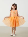 LCW Kids Orange Floral Print Dress for Girls