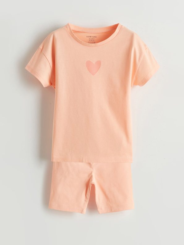 LCW Baby Pink Heart Print Short Sleeve Pajama Set