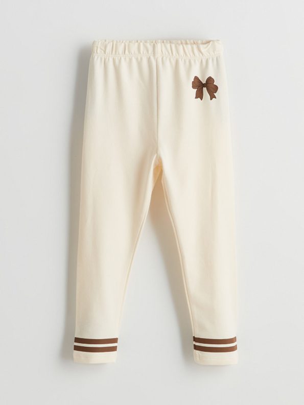 LCW Kids Cream Elastic Waistband Bow Detail Girls' Leggings - Set of 2