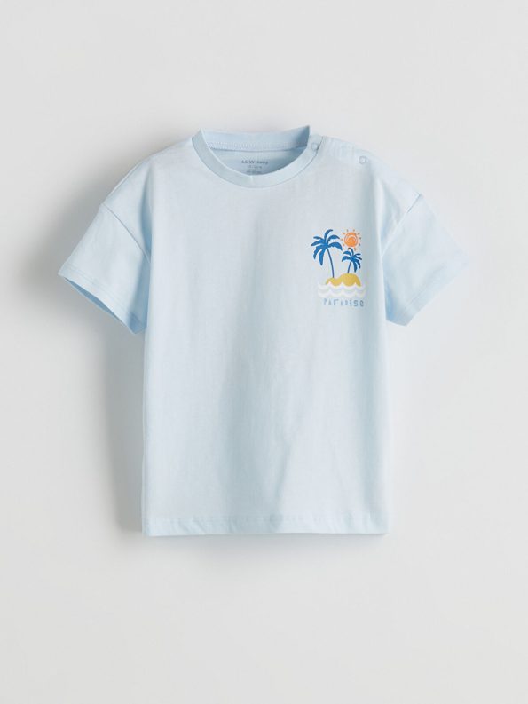 LCW Baby Blue Printed Boy's Romper and Shorts Set