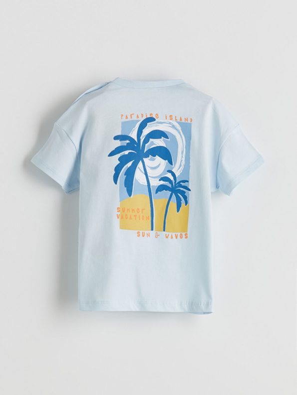 LCW Baby Blue Printed Boy's Romper and Shorts Set