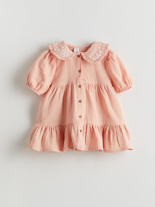 LCW Baby Pink Floral Muslin Dress for Girls