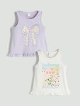 LCW Kids Cream Floral Print Sleeveless Girls' Tank Top Set