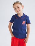 LCW Kids Navy Blue Polo Collar Printed T-Shirt