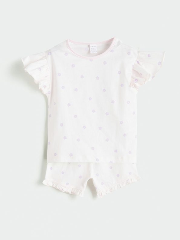 LCW Baby Cream Floral Girls' Blouse and Shorts Set