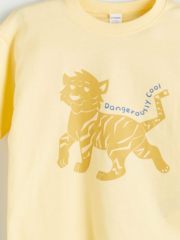 LCW Kids Yellow Printed Crew Neck T-Shirt