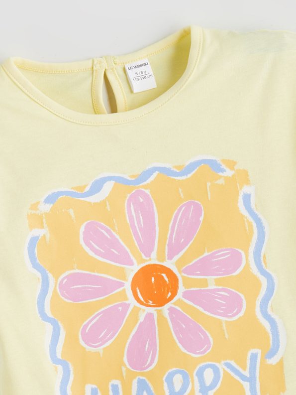 LCW Kids Yellow Floral Print T-Shirt Set for Girls