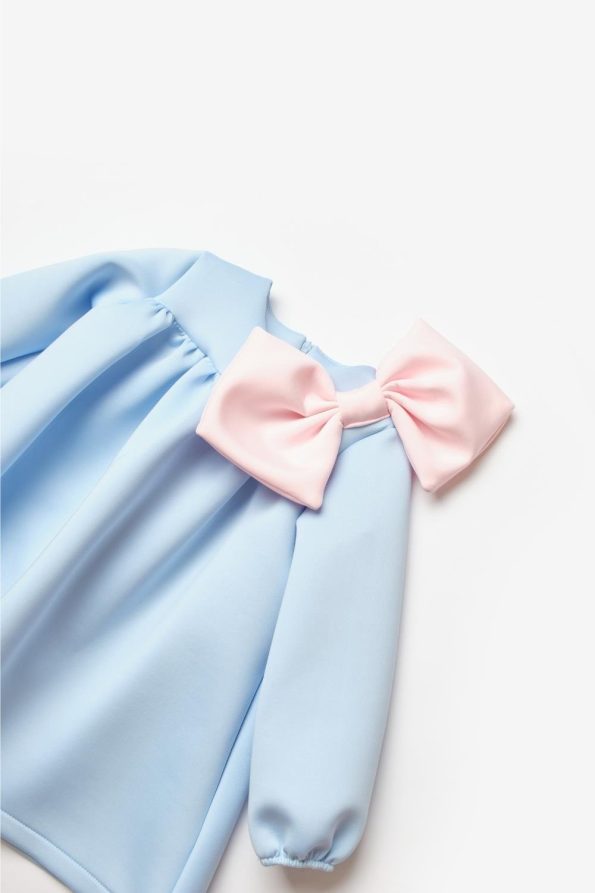Blue Shoulder Bow Detail Girls Dress - Leah