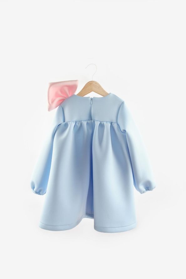 Blue Shoulder Bow Detail Girls Dress - Leah