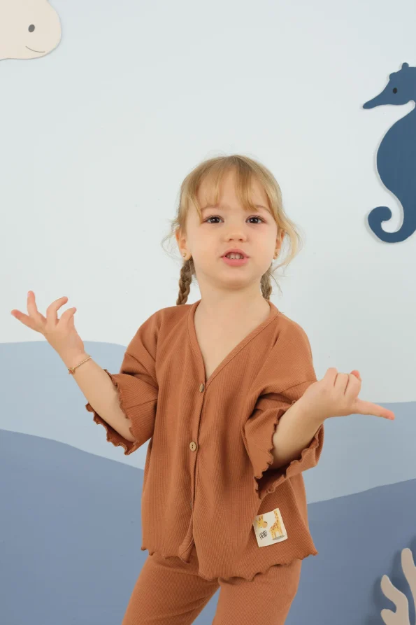 Button Front Top and Leggings Set in Salmon