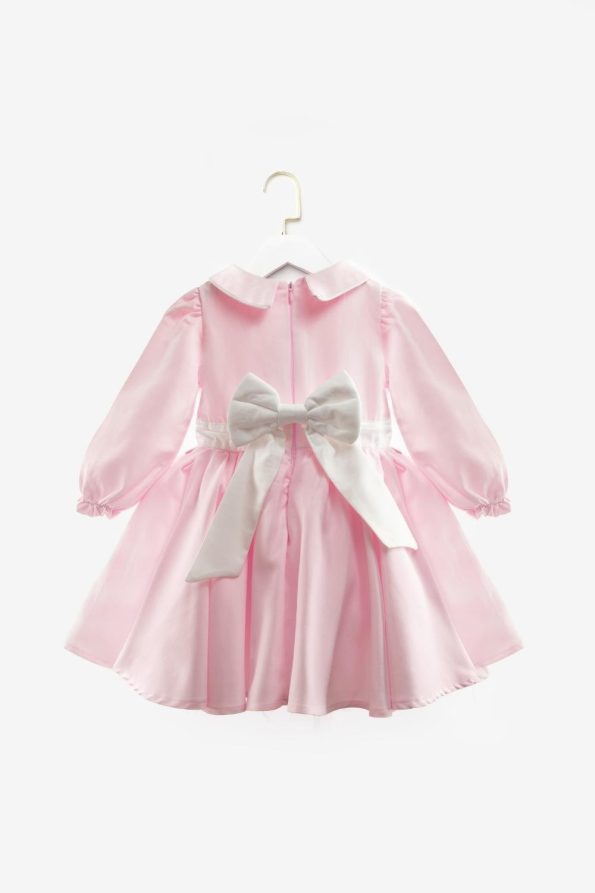 Pink Long Sleeve Flower Embroidered Dress for Girls - Rina