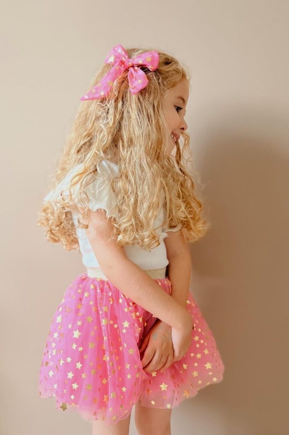 Pink Star Print Tulle Hair Clip for Girls