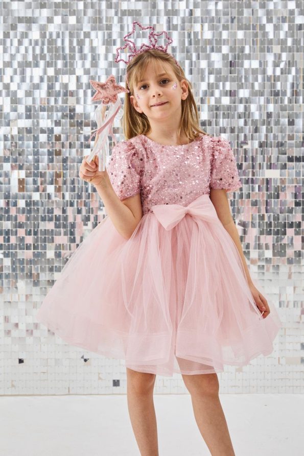 Pink Beaded Sequin Dress for Girls - Gloria