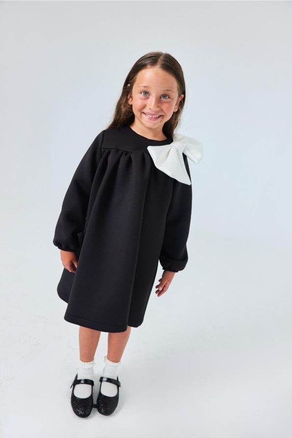 Black Dress with Bow Detail for Girls - Leah
