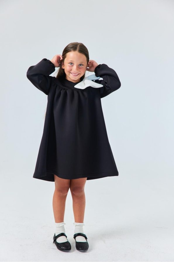 Black Dress with Bow Detail for Girls - Leah