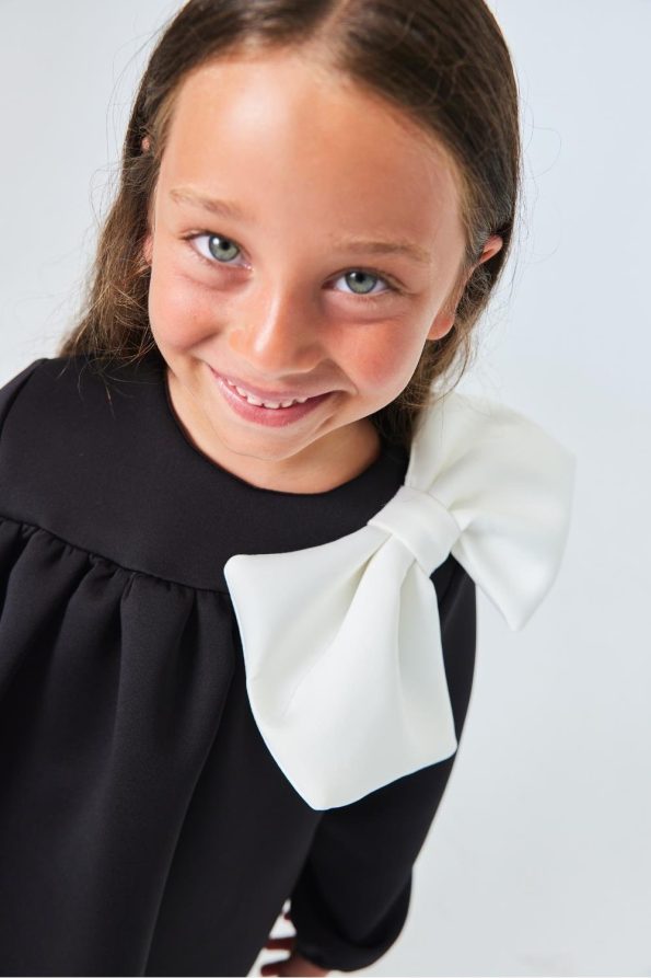 Black Dress with Bow Detail for Girls - Leah