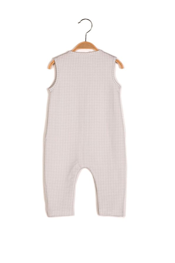 Boys' Ecru Checkered Sleeveless Romper
