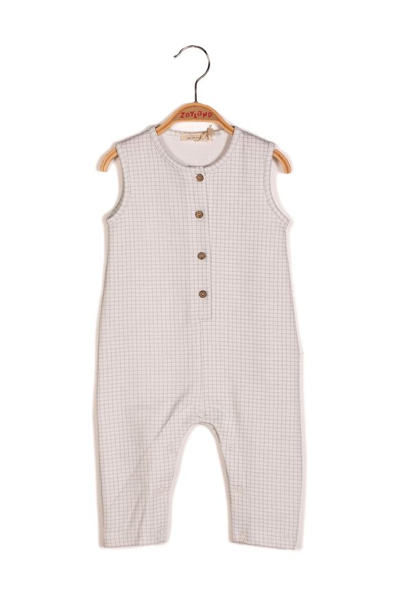 Boys' Ecru Checkered Sleeveless Romper