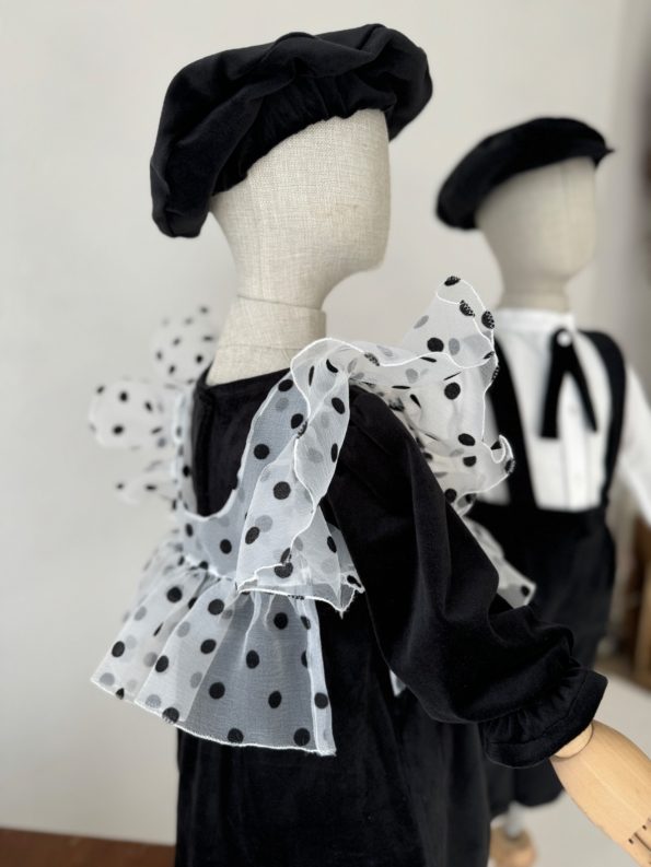 Black Velvet Dress with Tulle Vest