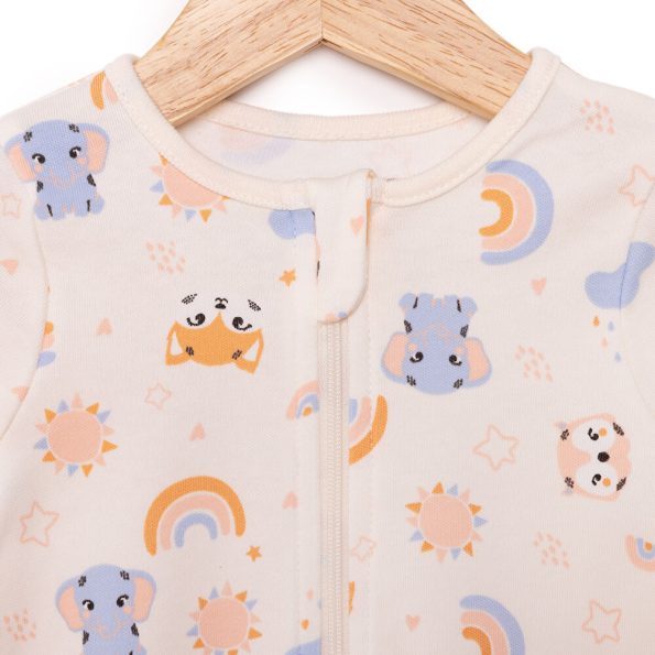 Newborn Girl's Animal Print Footed Romper Beige